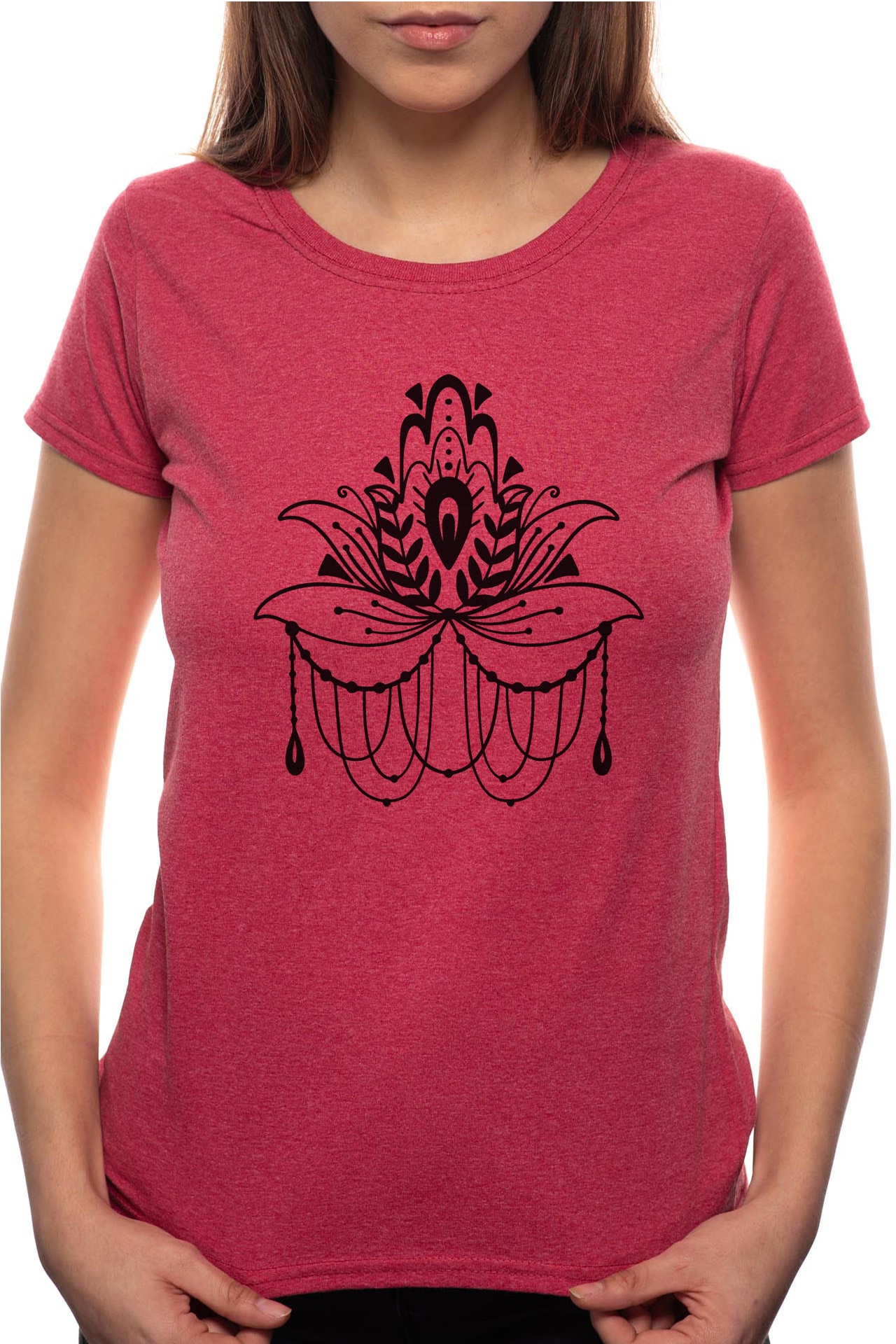 Tricou dama, Flower Nonfigurativ, 100% Bumbac, W193, Rosu Bordeaux