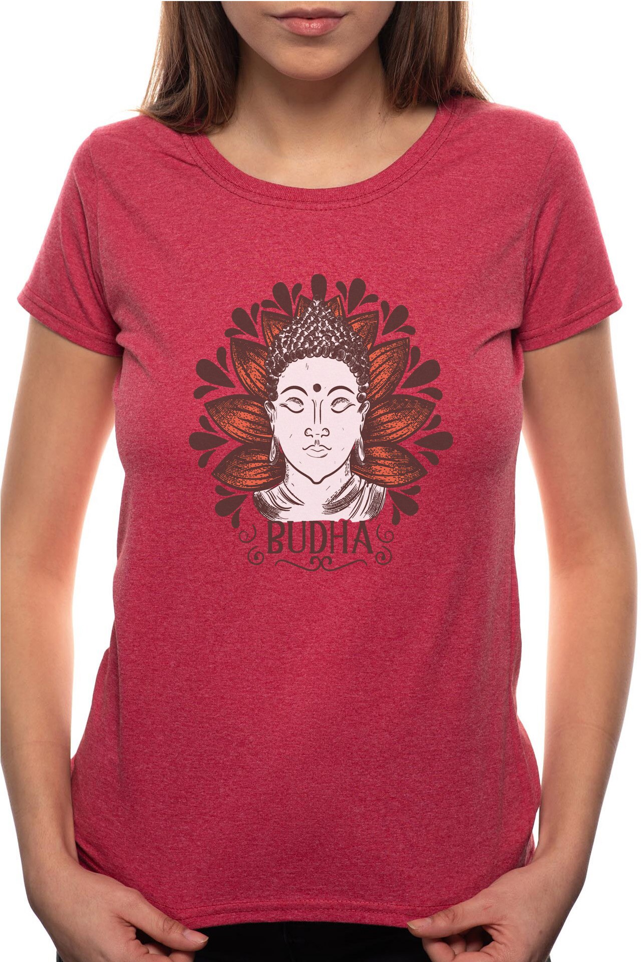 Tricou dama, Buddha, 100% Bumbac, W195, Rosu Bordeaux