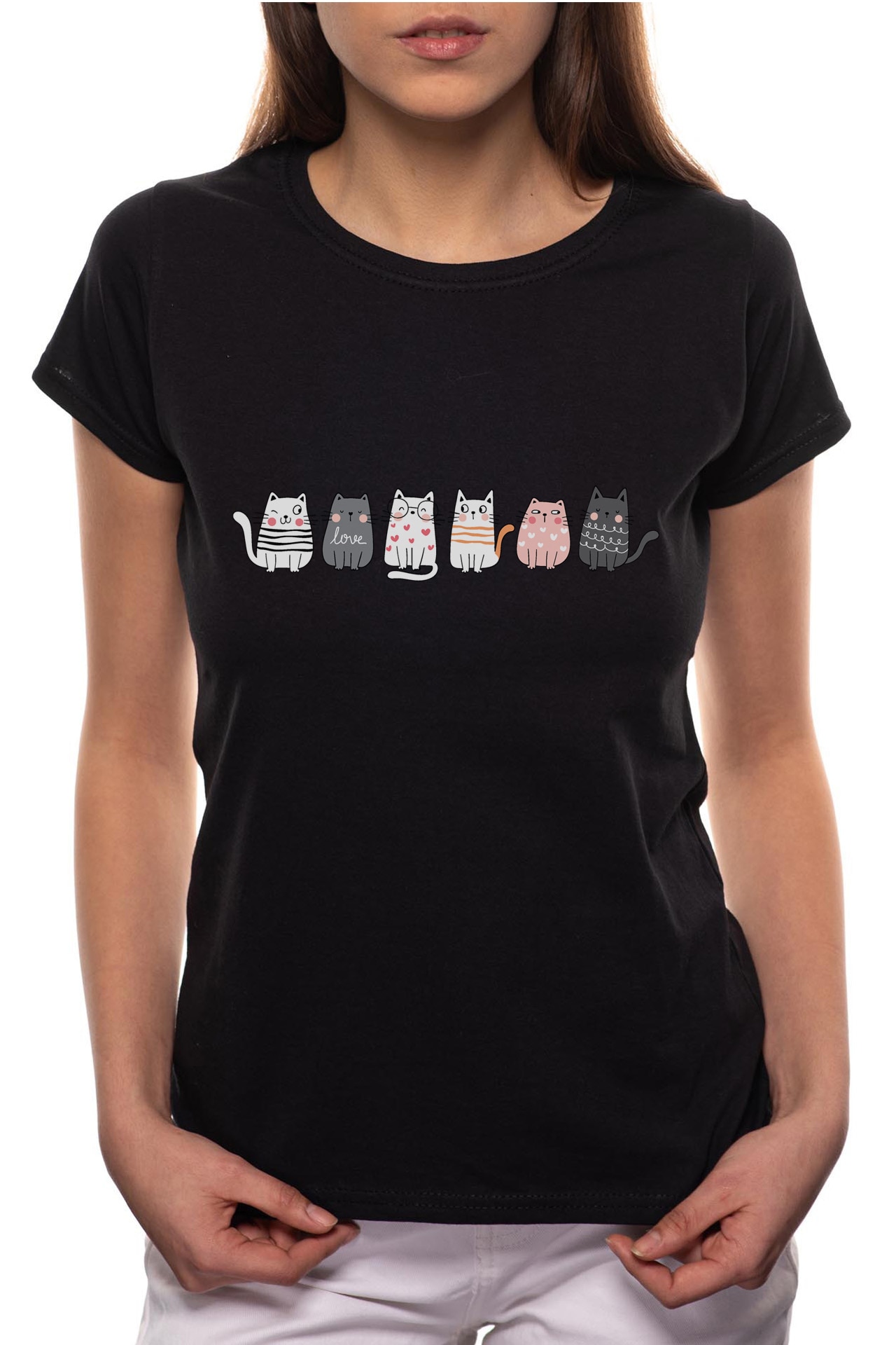 Tricou dama, Cats, 100% Bumbac, B196, Negru