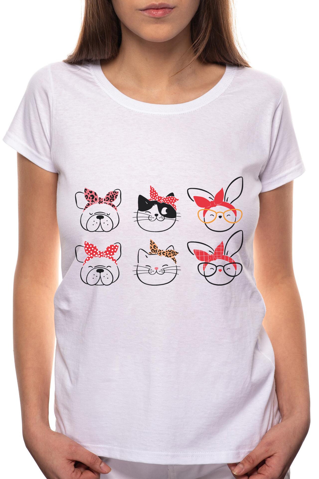 Tricou dama, Fashion Dog And Cat, 100% Bumbac, P197, Alb