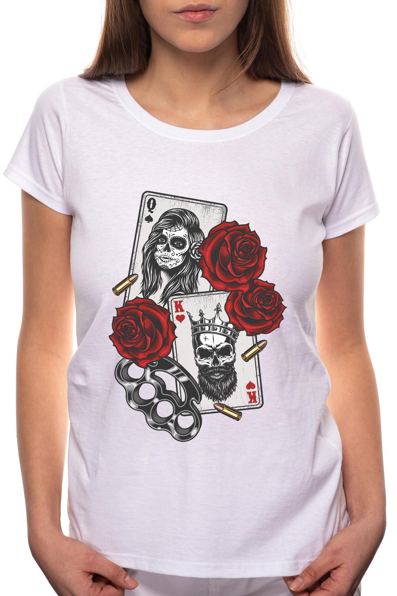 Tricou dama, Rose Poker, 100% Bumbac, B201, Alb