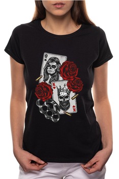 Tricou dama, Rose Poker, 100% Bumbac, B201, Negru
