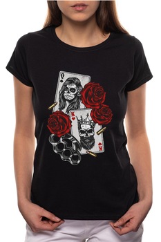 Tricou dama, Rose Poker, 100% Bumbac, B201, Negru Tricou dama, Rose Poker, 100% Bumbac, B201, Negru
