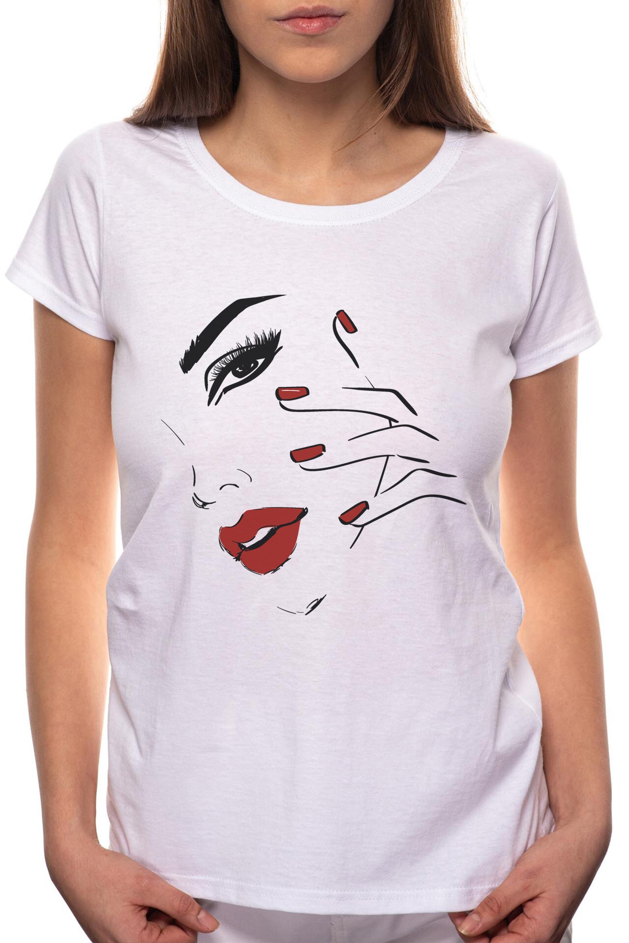 Tricou dama, Woman Face, 100% Bumbac, BR205, Alb