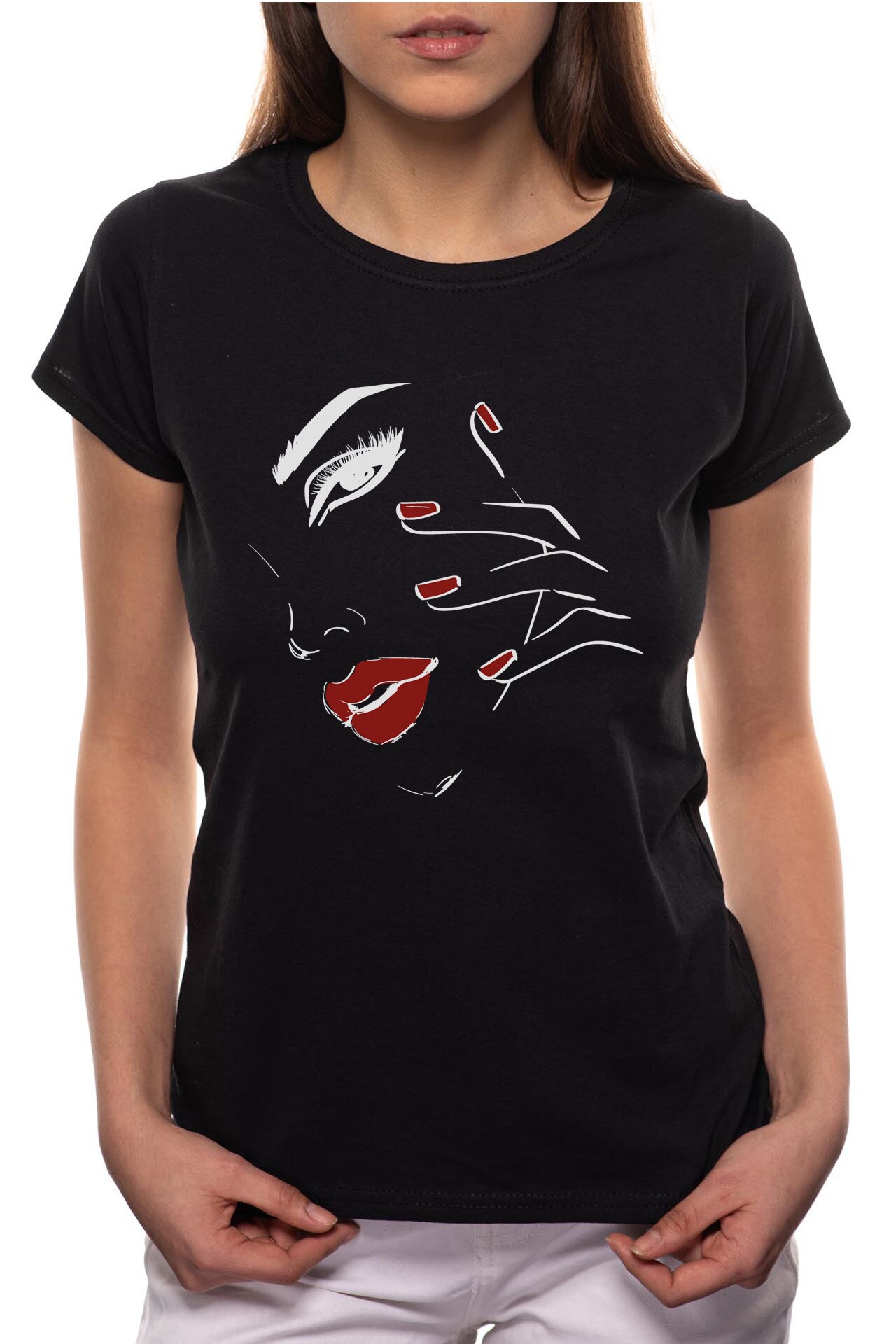 Tricou dama, Woman Face, 100% Bumbac, BR205, Negru