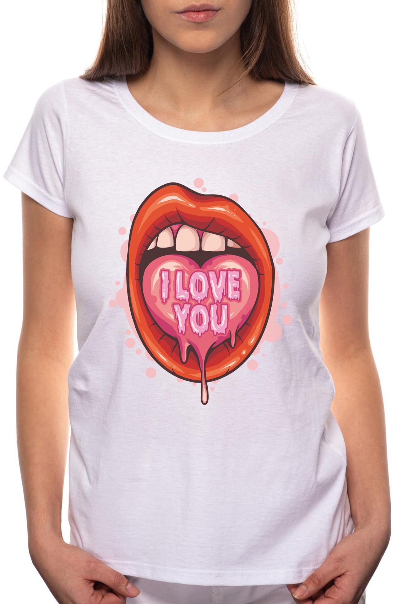Tricou dama, I Love You, 100% Bumbac, BR203, Alb