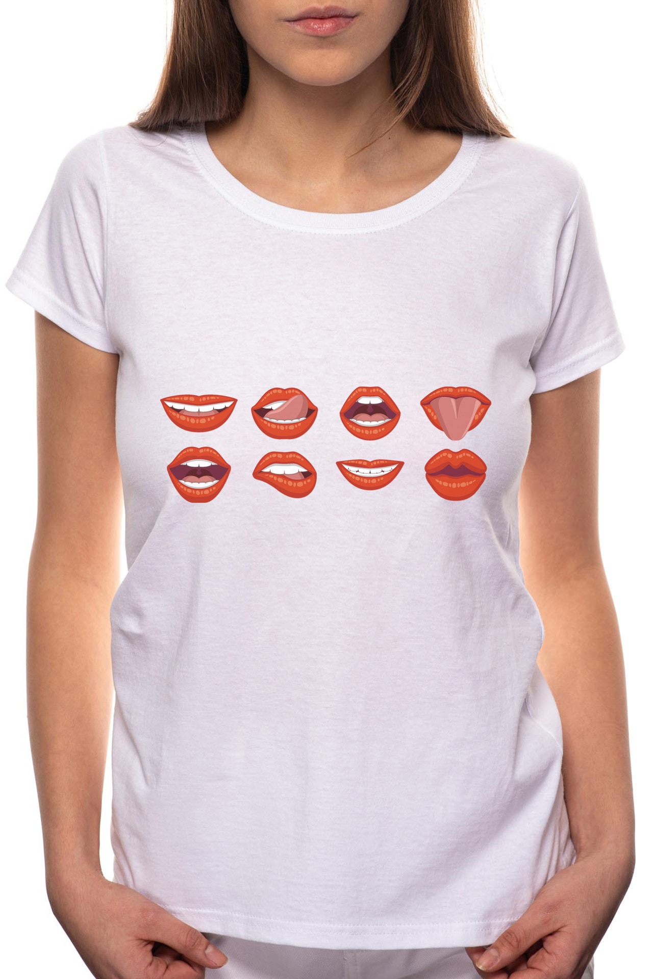 Tricou dama, Lips, 100% Bumbac, B206, Alb