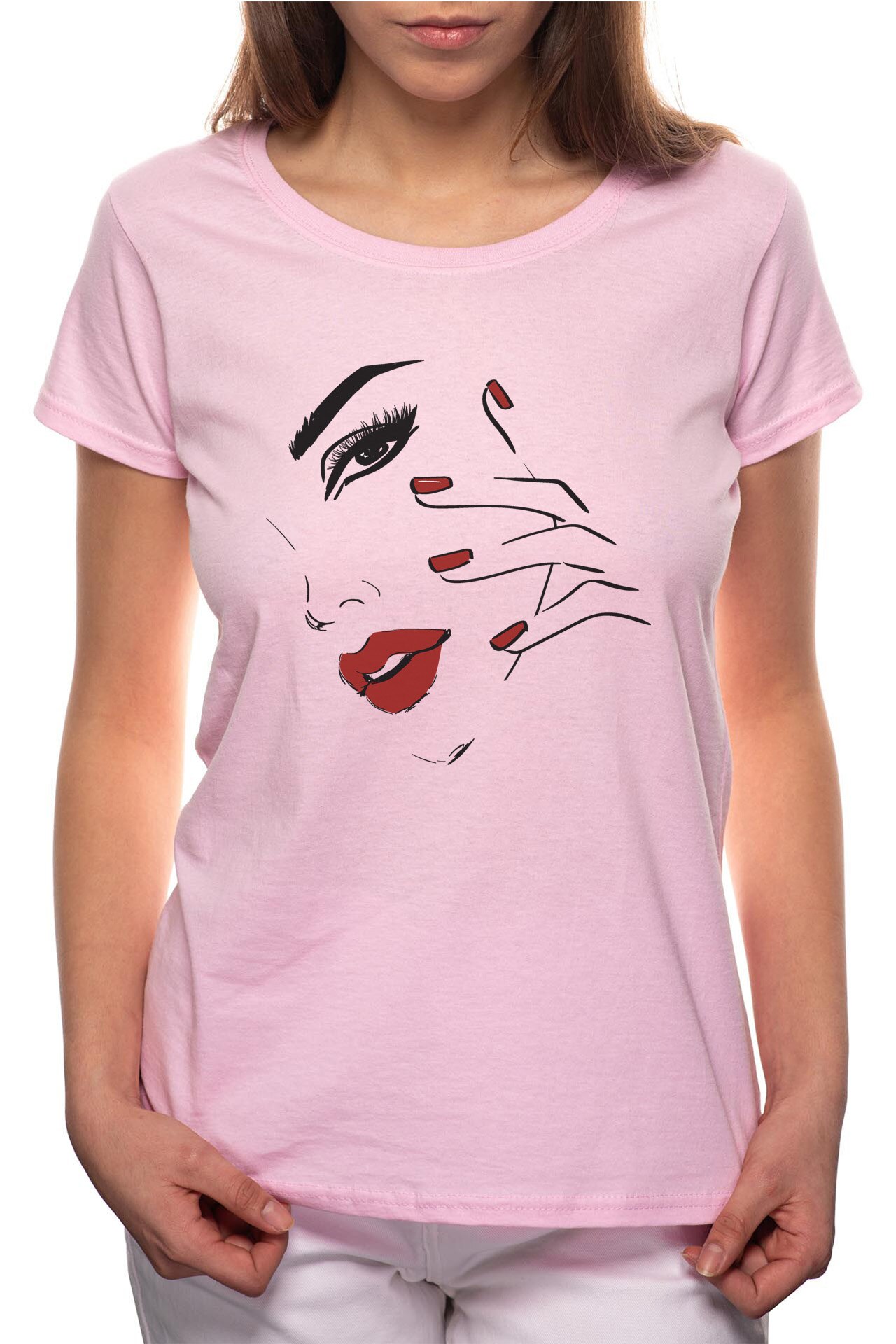 Tricou dama, Woman Face, 100% Bumbac, BR205, Roz