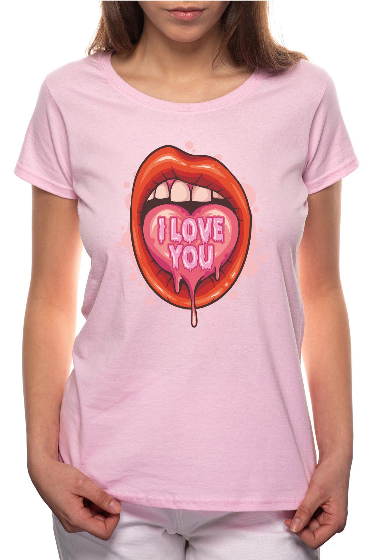 Tricou dama, I Love You, 100% Bumbac, BR203, Roz
