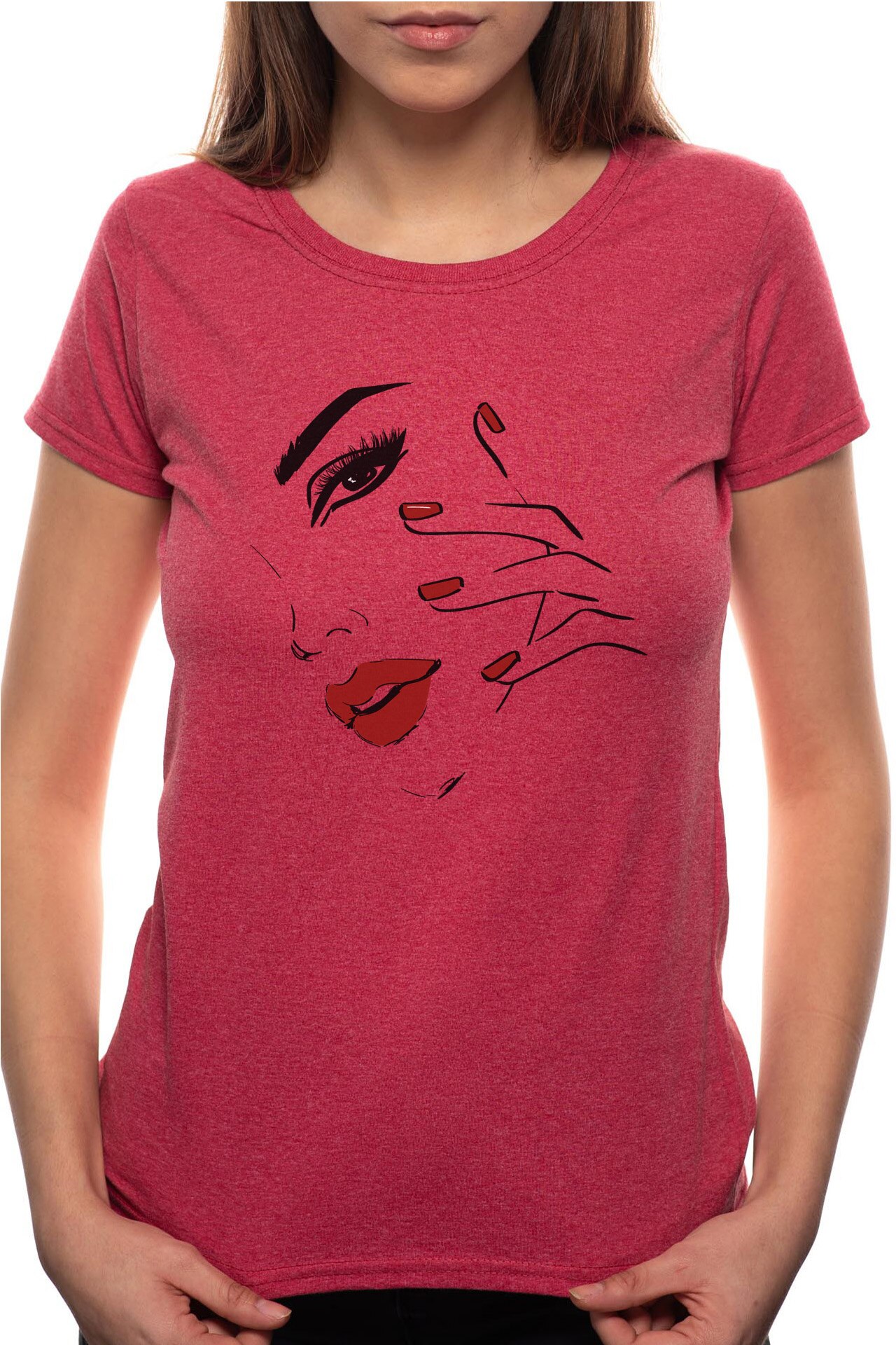 Tricou dama, Woman Face, 100% Bumbac, BR205, Rosu Bordeaux