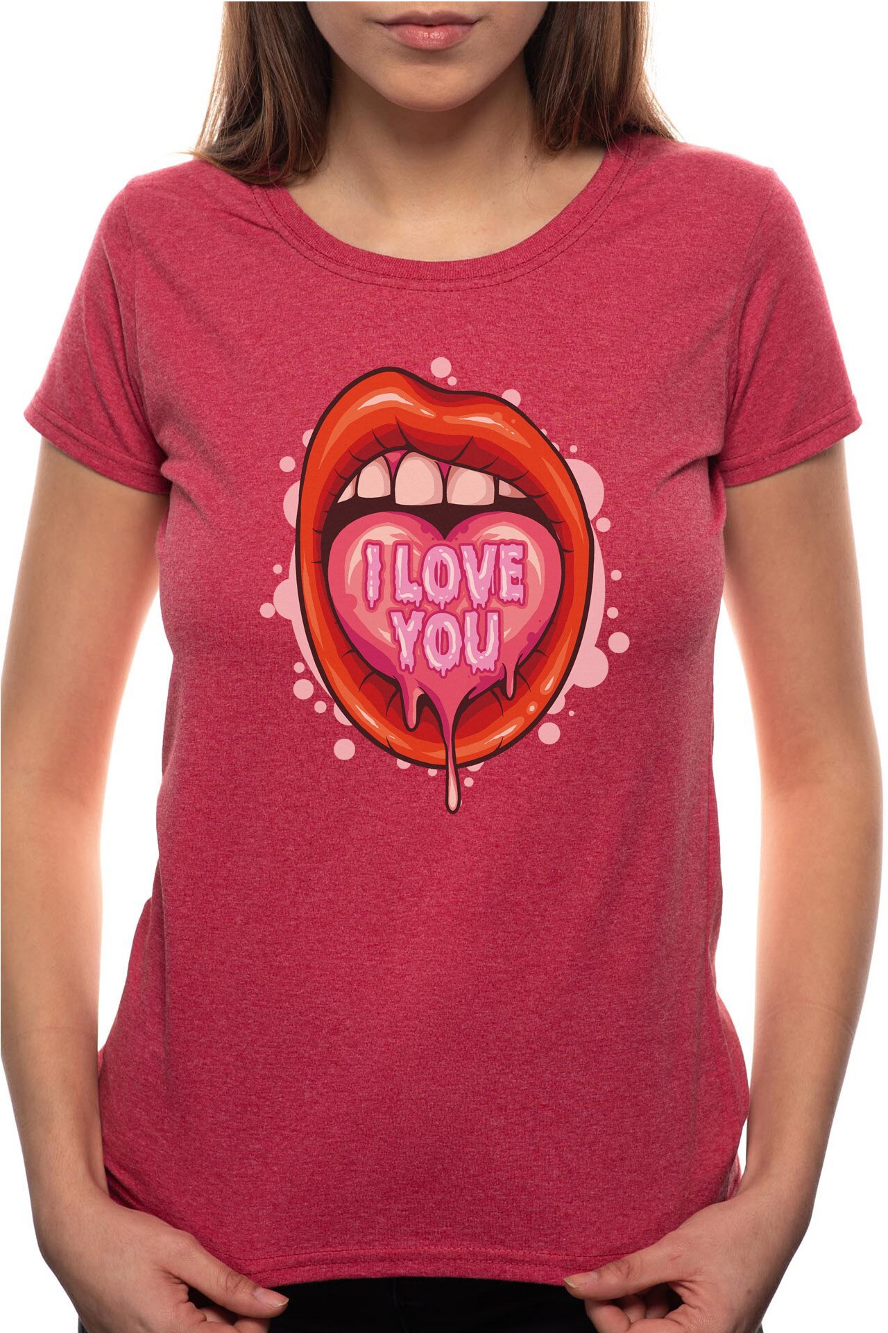 Tricou dama, I Love You, 100% Bumbac, BR203, Rosu Bordeaux