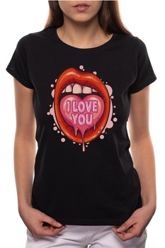 Tricou dama, I Love You, 100% Bumbac, BR203, Negru Tricou dama, I Love You, 100% Bumbac, BR203, Negru