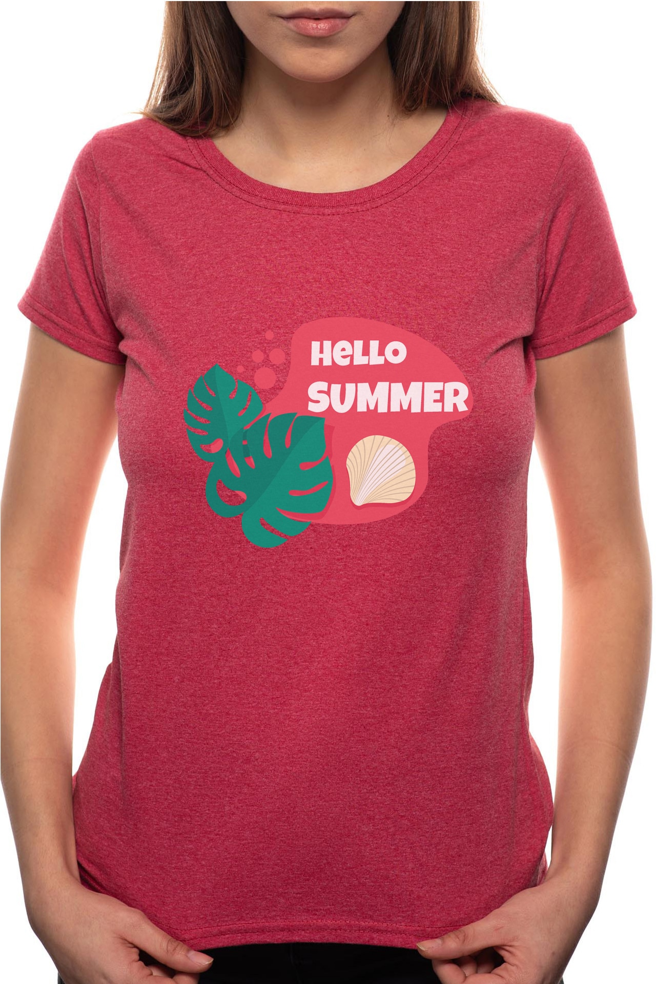 Tricou dama, Hello Summer, 100% Bumbac, BR210, Rosu Bordeaux