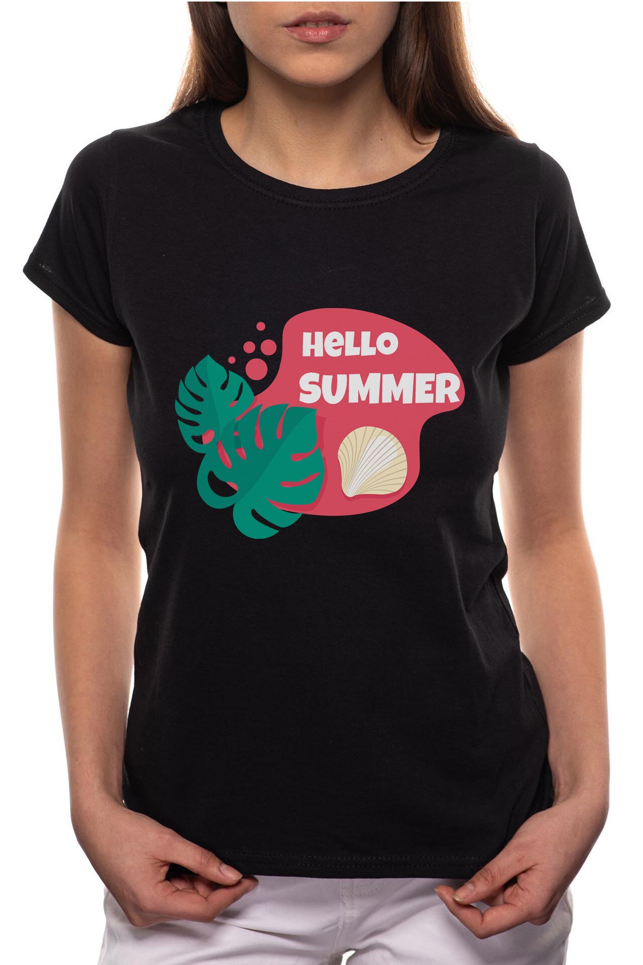 Tricou dama, Hello Summer, 100% Bumbac, BR210, Negru