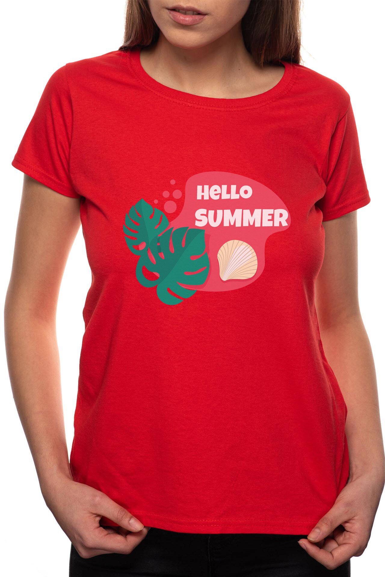 Tricou dama, Hello Summer, 100% Bumbac, BR210, Rosu