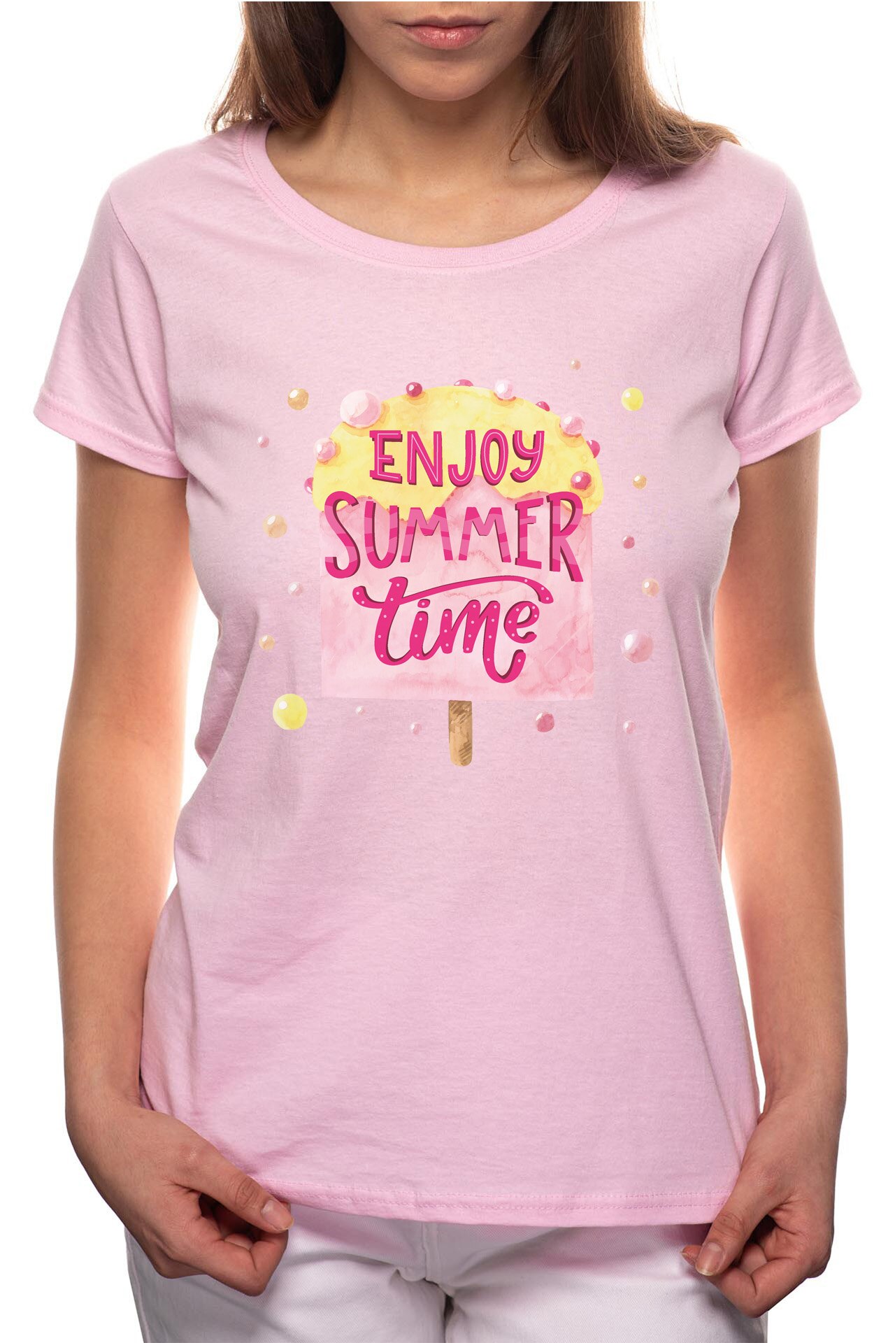 Tricou dama, Enjoy Summer Time, 100% Bumbac, P217, Roz