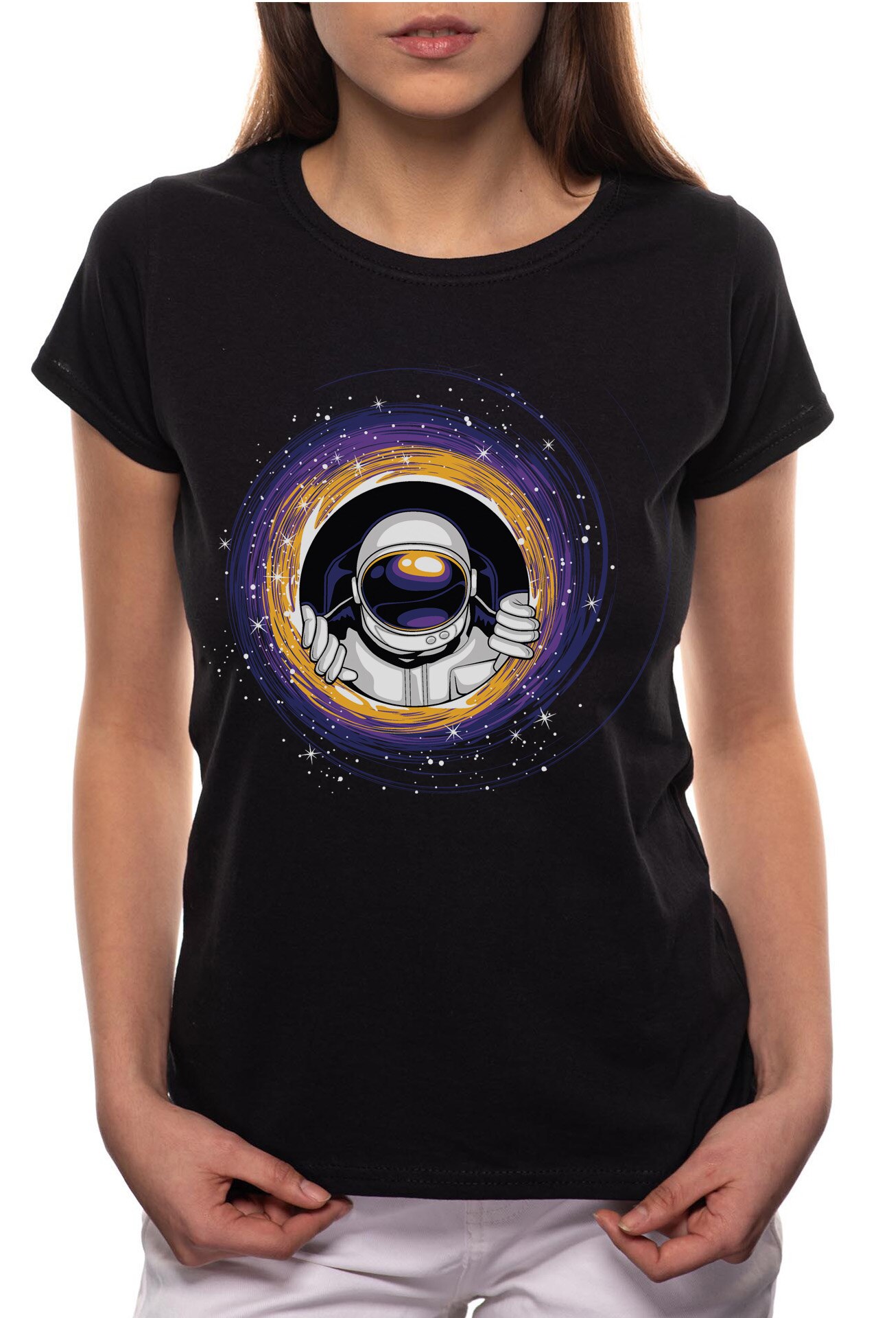Tricou dama, Astronaut, 100% Bumbac, B227, Negru