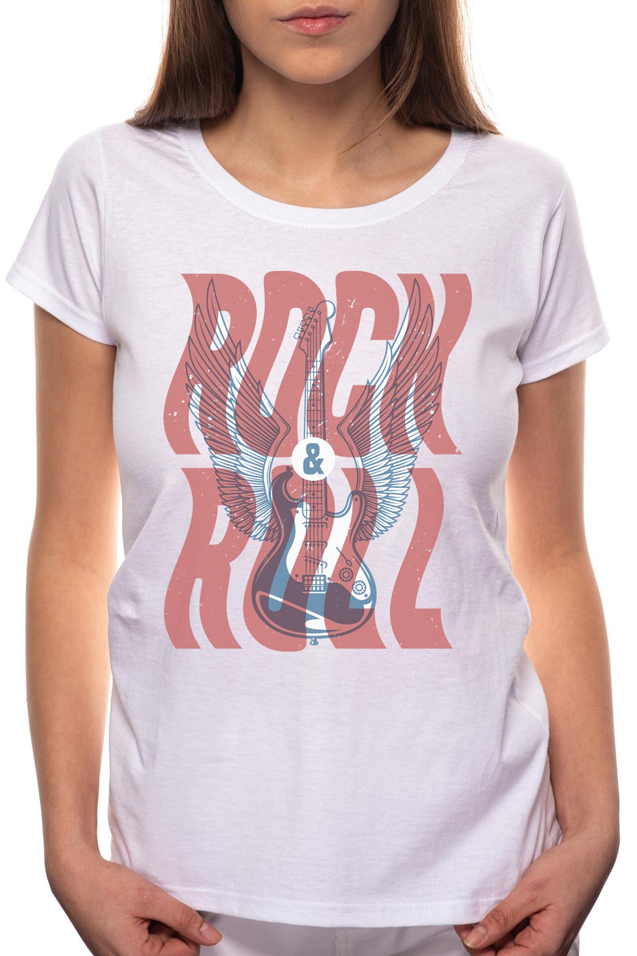 Tricou dama, Rock And Roll, 100% Bumbac, R231, Alb