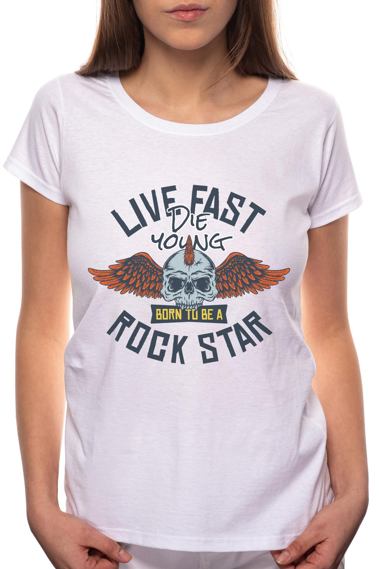 Tricou dama, Live Fast, 100% Bumbac, W232, Alb
