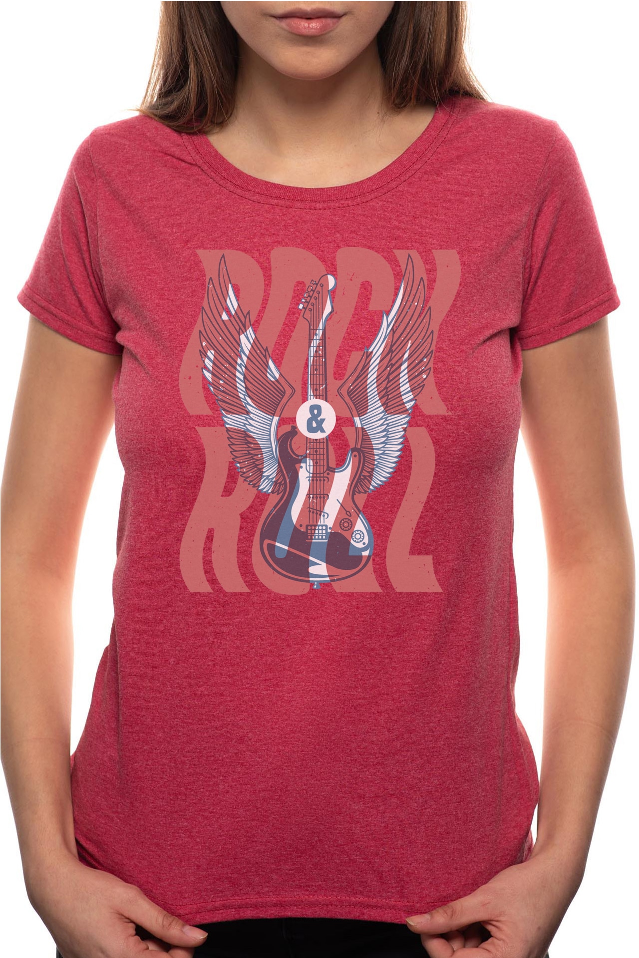 Tricou dama, Rock And Roll, 100% Bumbac, R231, Rosu Bordeaux