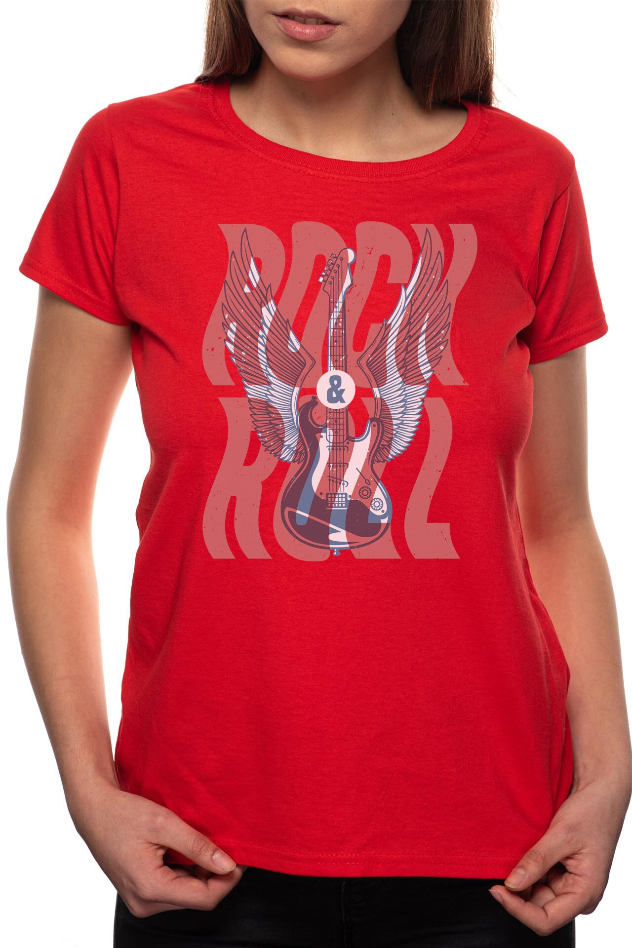 Tricou dama, Rock And Roll, 100% Bumbac, R231, Rosu