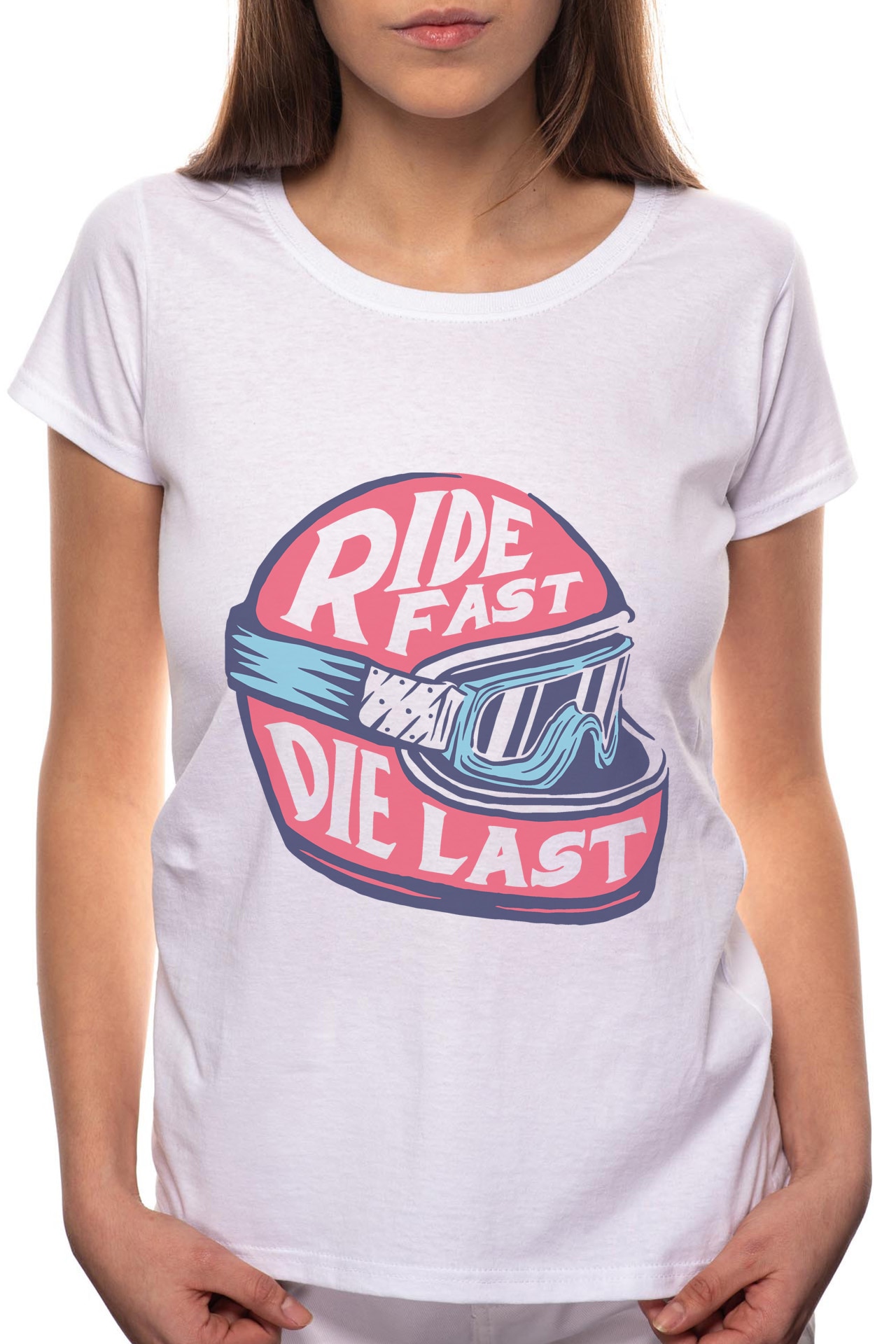 Tricou dama, Ride Fast, 100% Bumbac, R236, Alb