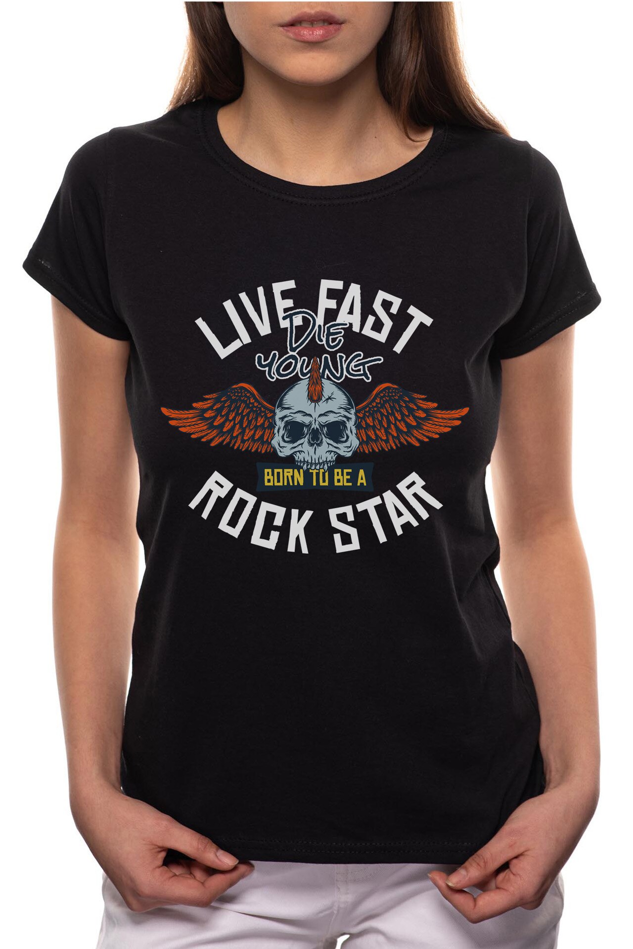 Tricou dama, Live Fast, 100% Bumbac, W232, Negru