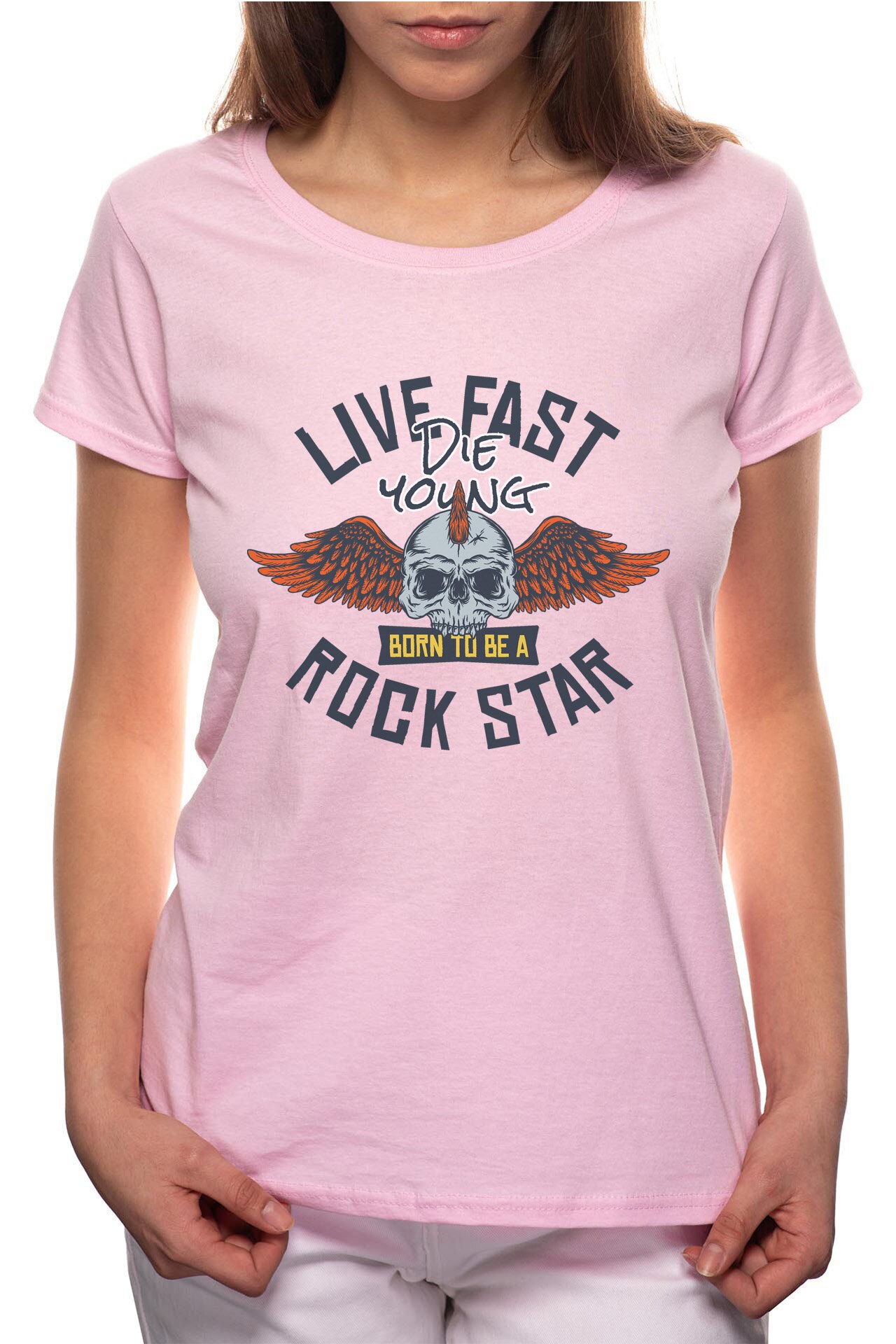 Tricou dama, Live Fast, 100% Bumbac, W232, Roz