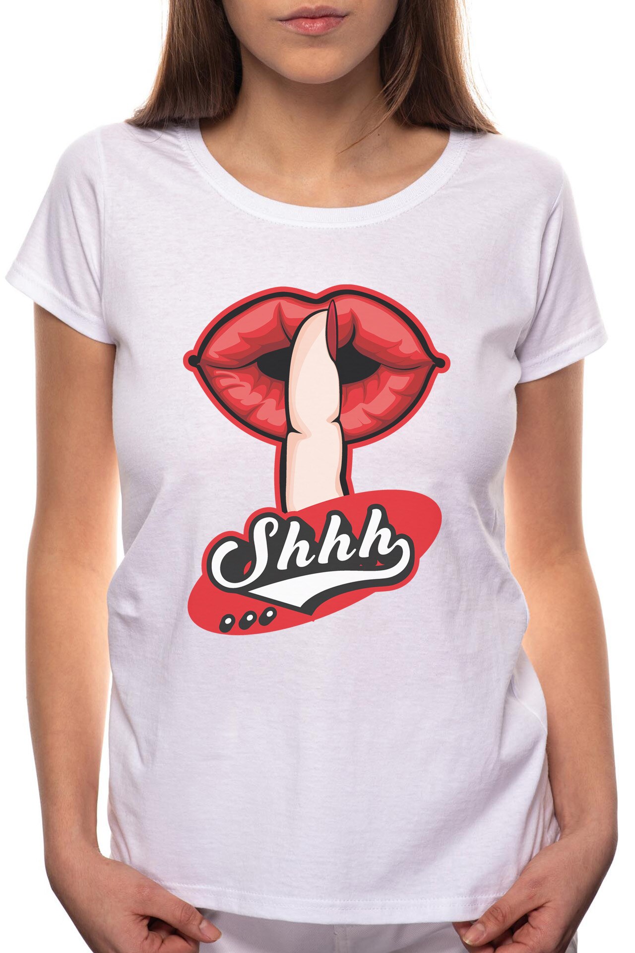 Tricou dama, Shhhhh, 100% Bumbac, BR238, Alb