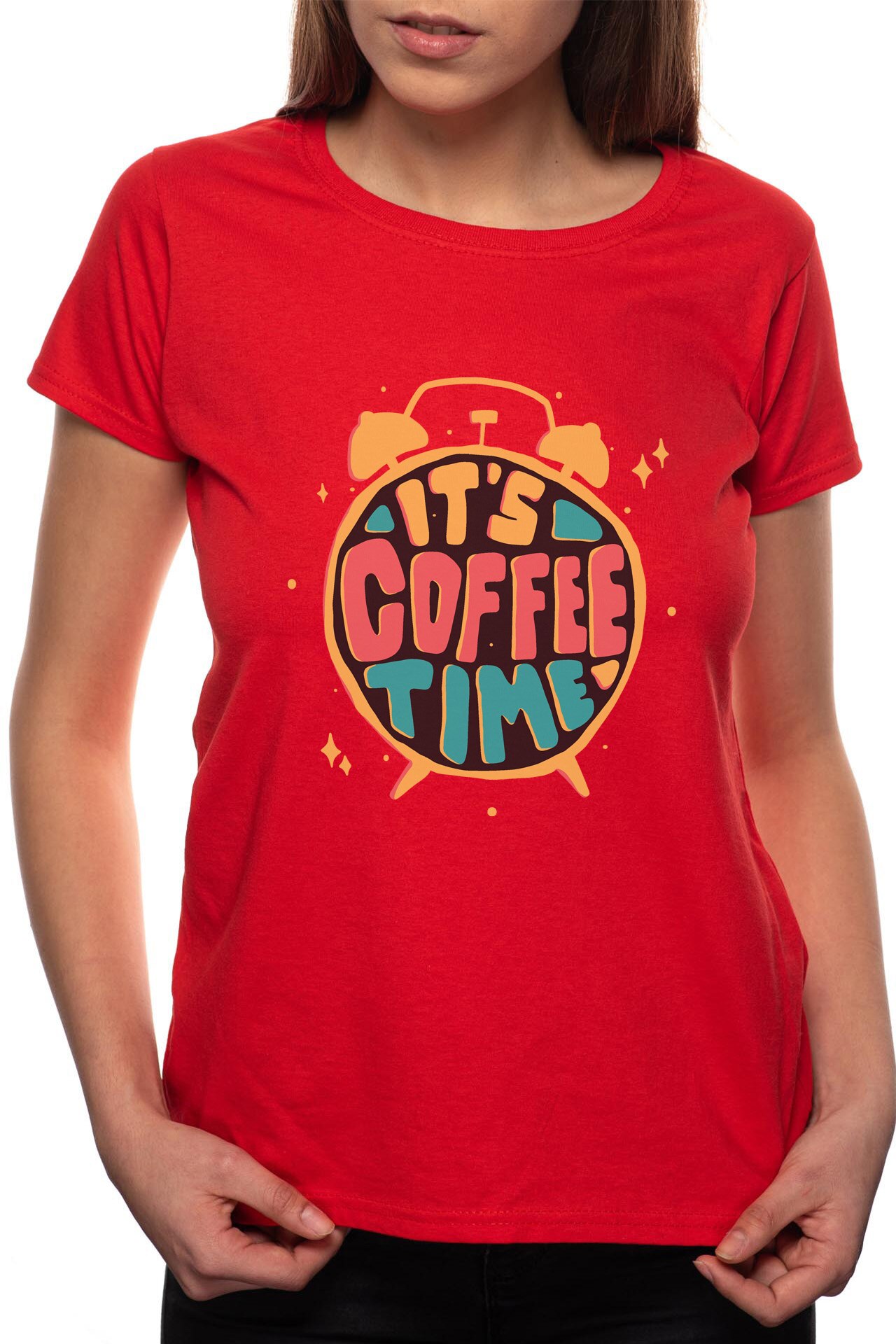 Tricou dama, Coffee Time, 100% Bumbac, R235, Rosu