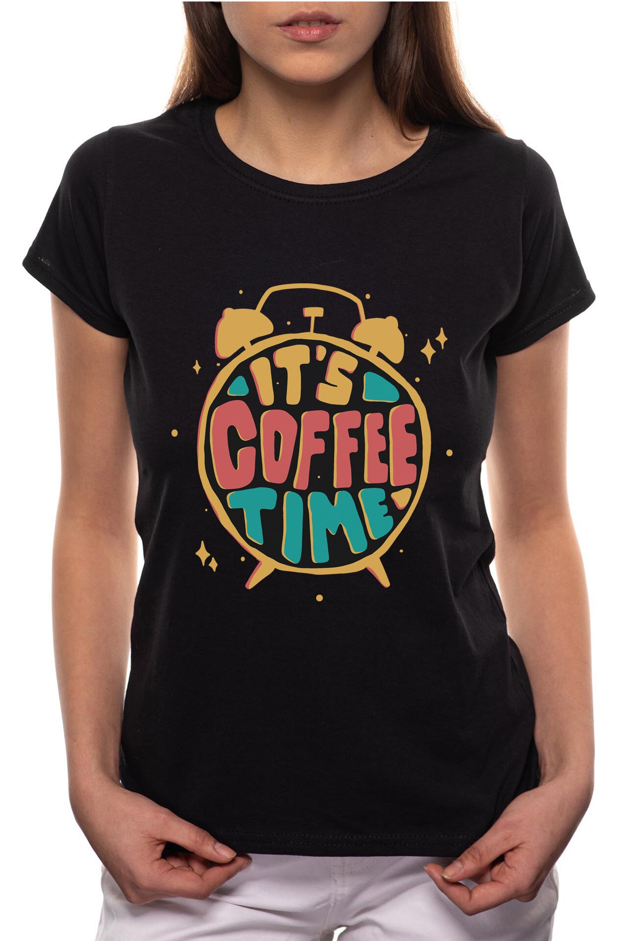 Tricou dama, Coffee Time, 100% Bumbac, R235, Negru