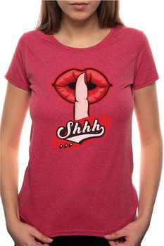 Tricou dama, Shhhhh, 100% Bumbac, BR238, Rosu Bordeaux Tricou dama, Shhhhh, 100% Bumbac, BR238, Rosu Bordeaux