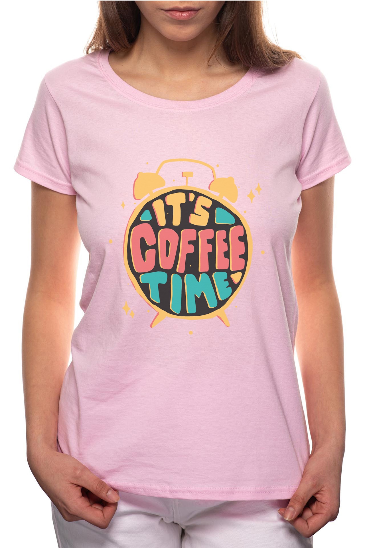 Tricou dama, Coffee Time, 100% Bumbac, R235, Roz