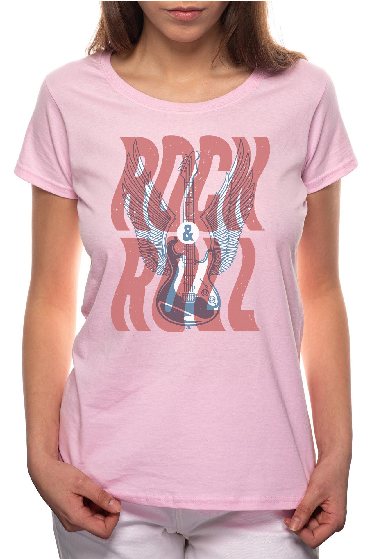 Tricou dama, Rock And Roll, 100% Bumbac, R231, Roz