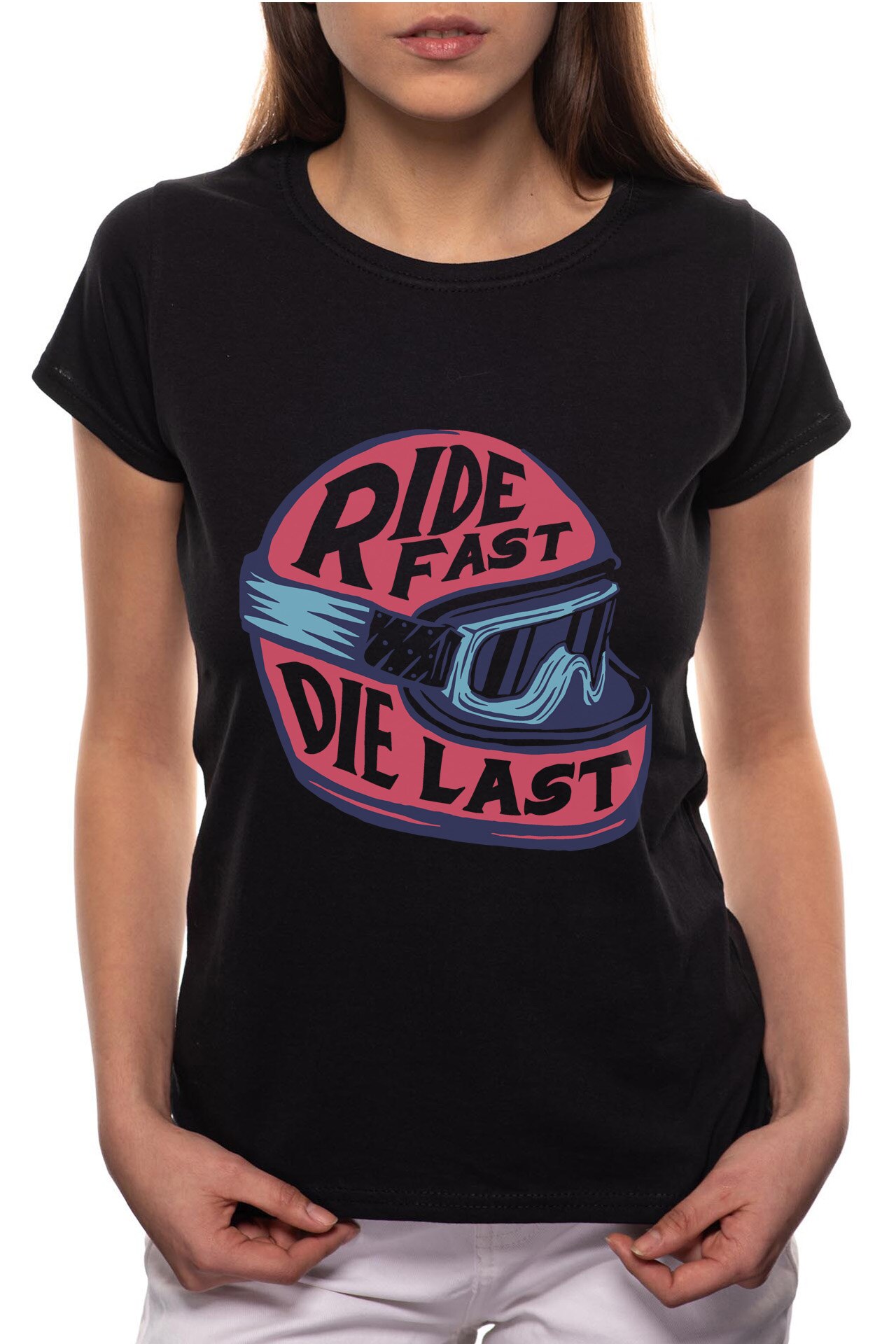 Tricou dama, Ride Fast, 100% Bumbac, R236, Negru