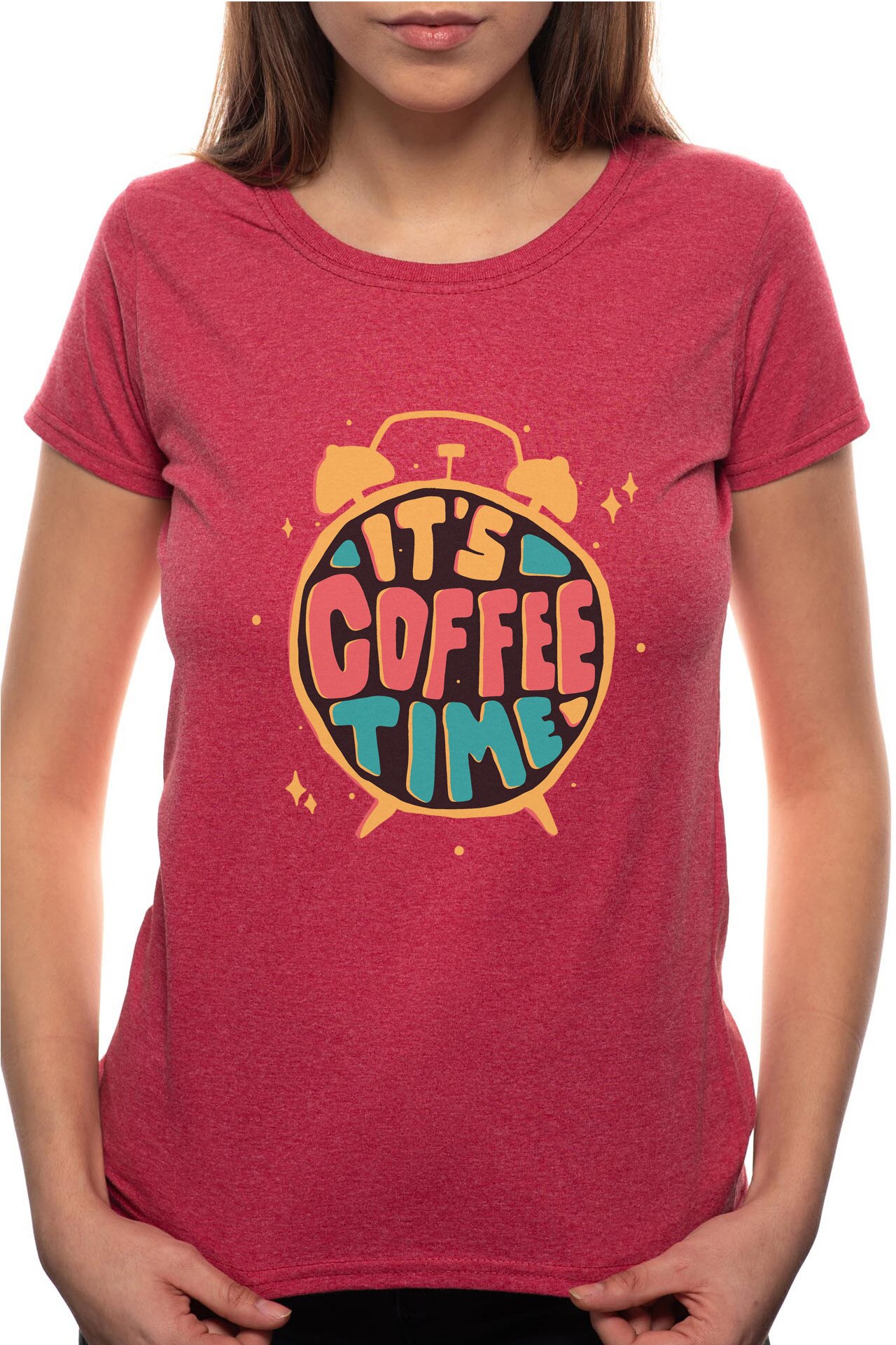 Tricou dama, Coffee Time, 100% Bumbac, R235, Rosu Bordeaux