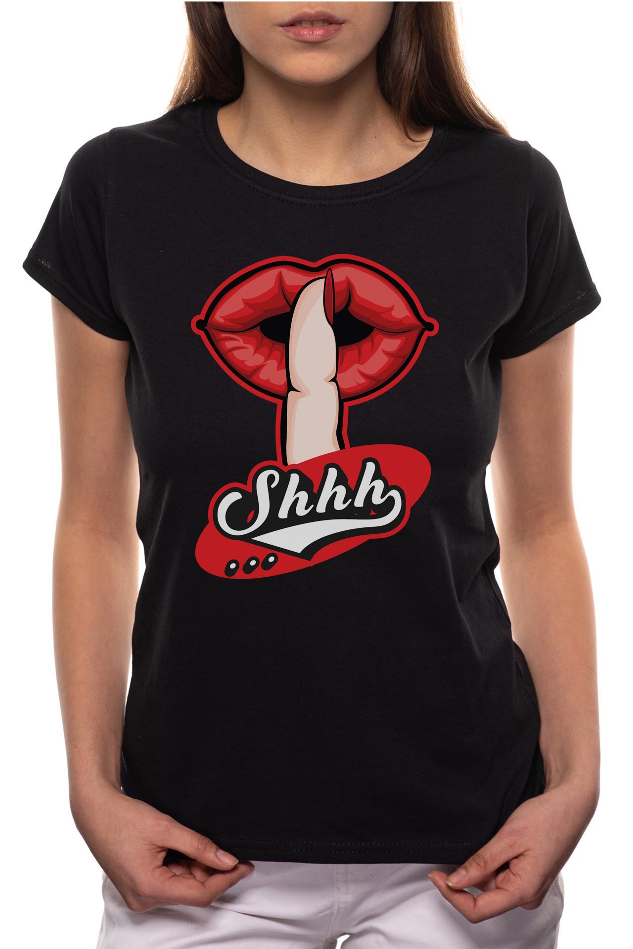 Tricou dama, Shhhhh, 100% Bumbac, BR238, Negru