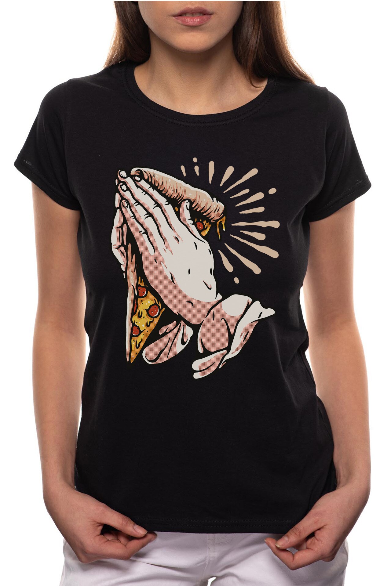 Tricou dama, Pizza Pray, 100% Bumbac, B240, Negru