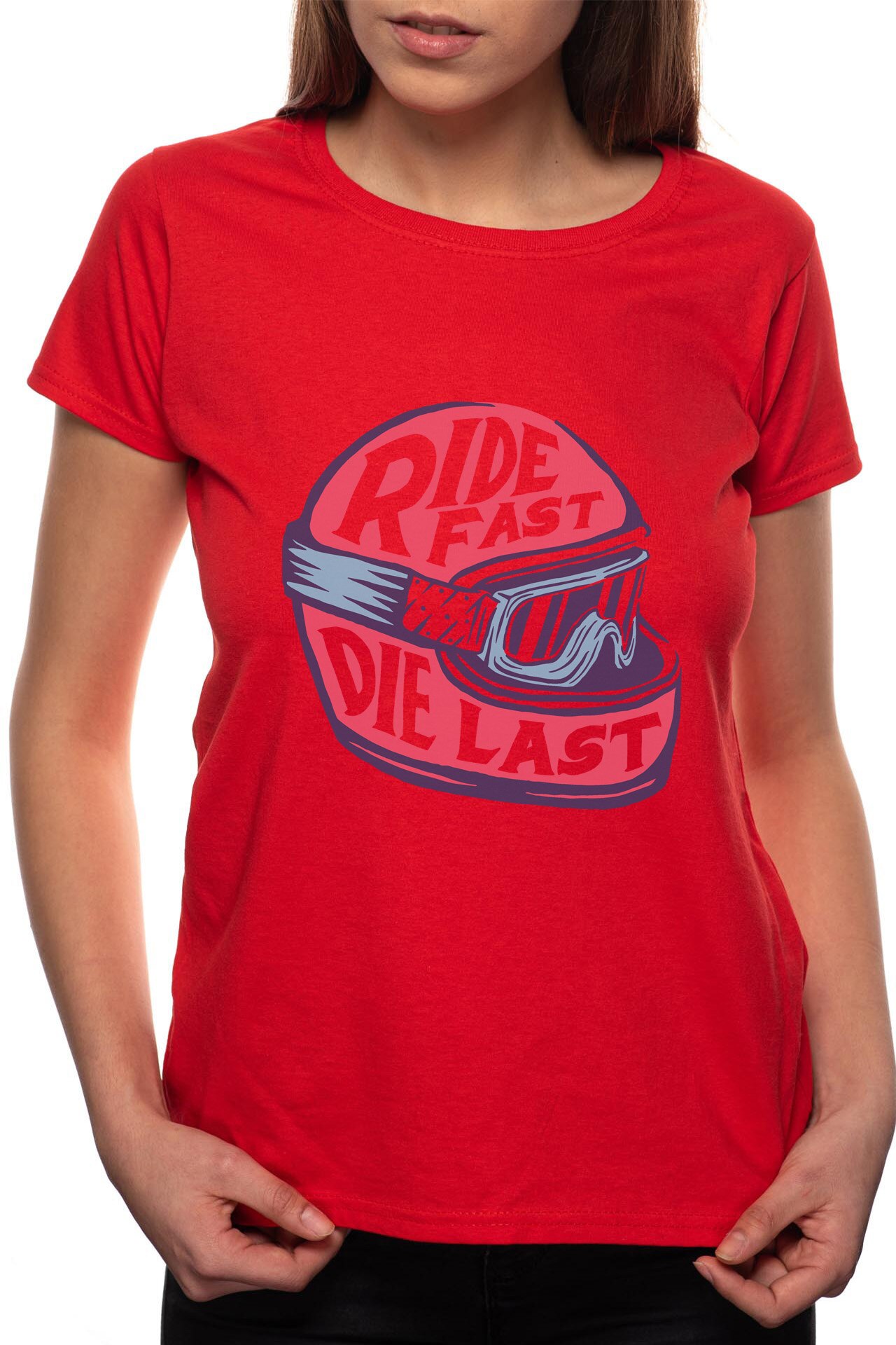 Tricou dama, Ride Fast, 100% Bumbac, R236, Rosu