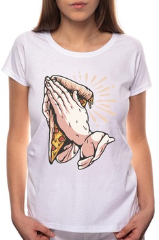 Tricou dama, Pizza Pray, 100% Bumbac, B240, Alb Tricou dama, Pizza Pray, 100% Bumbac, B240, Alb