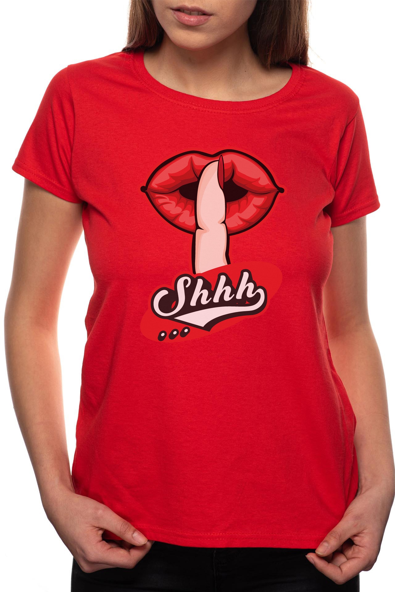 Tricou dama, Shhhhh, 100% Bumbac, BR238, Rosu