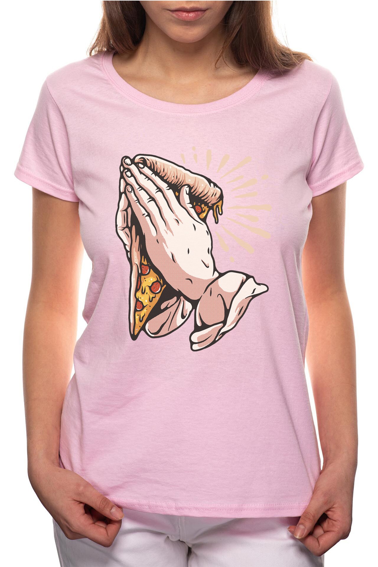 Tricou dama, Pizza Pray, 100% Bumbac, B240, Roz