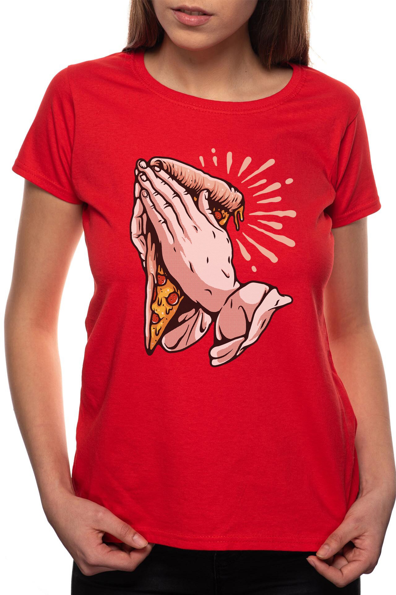 Tricou dama, Pizza Pray, 100% Bumbac, B240, Rosu