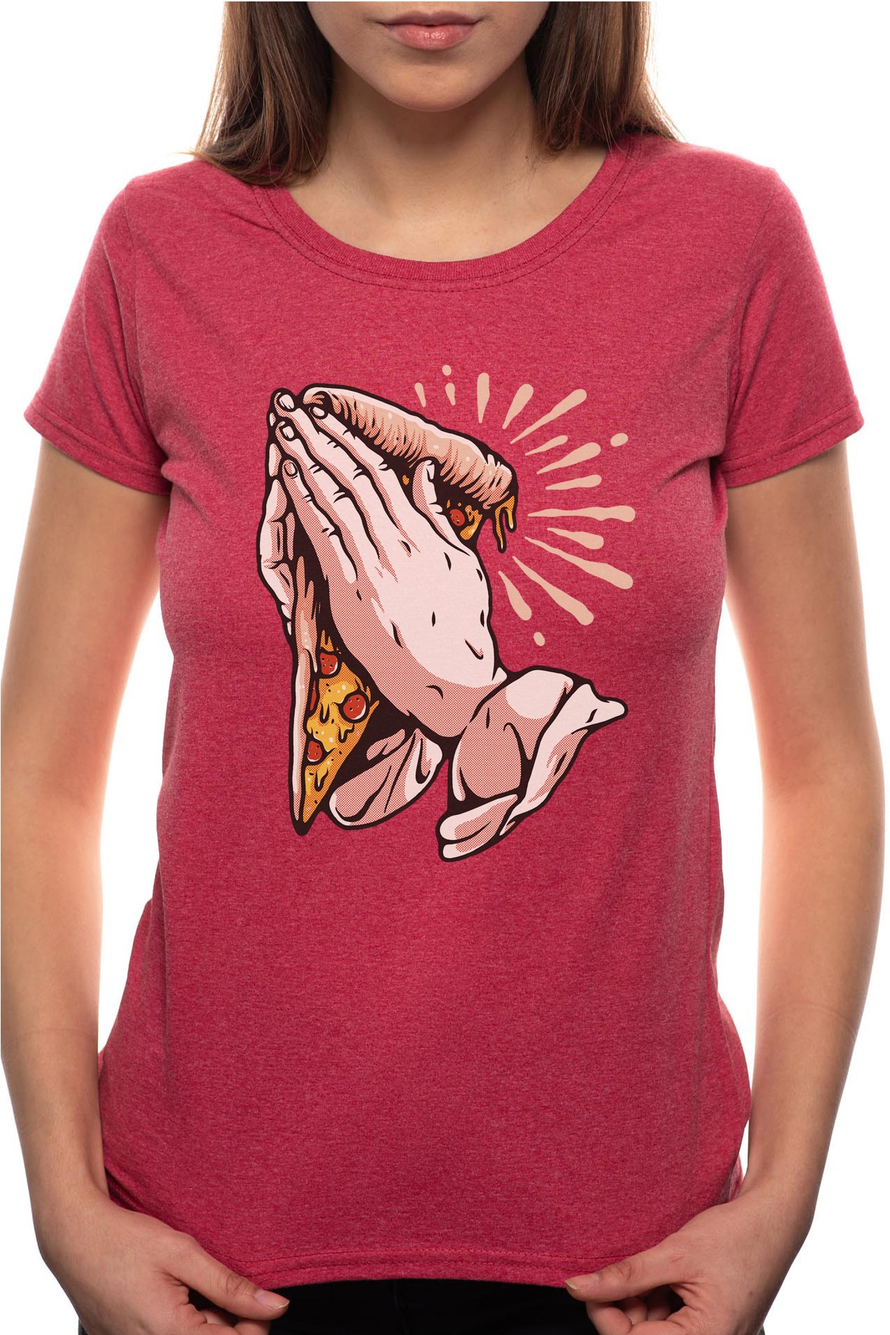 Tricou dama, Pizza Pray, 100% Bumbac, B240, Rosu Bordeaux