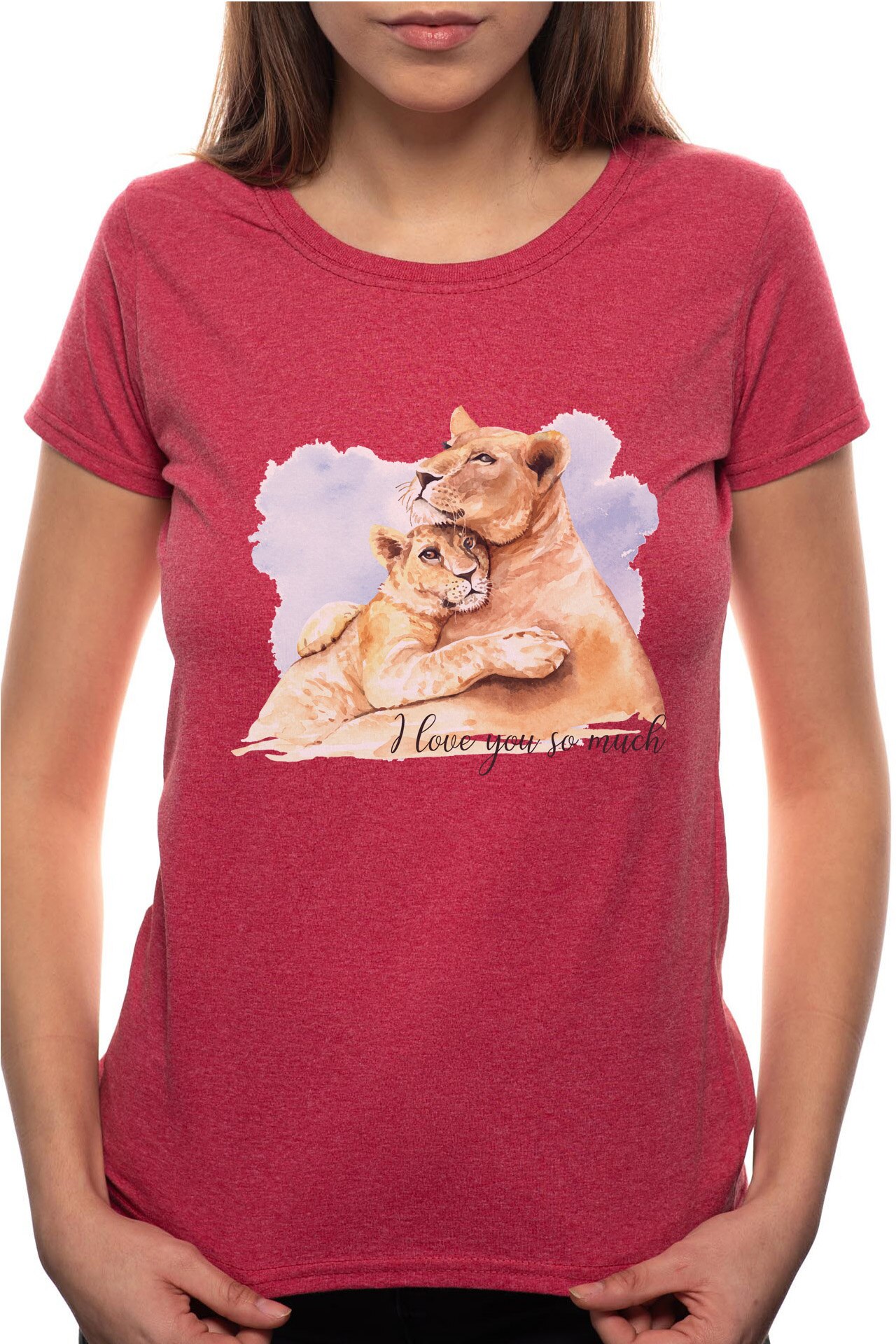 Tricou dama, Lion Love, 100% Bumbac, P241, Rosu Bordeaux