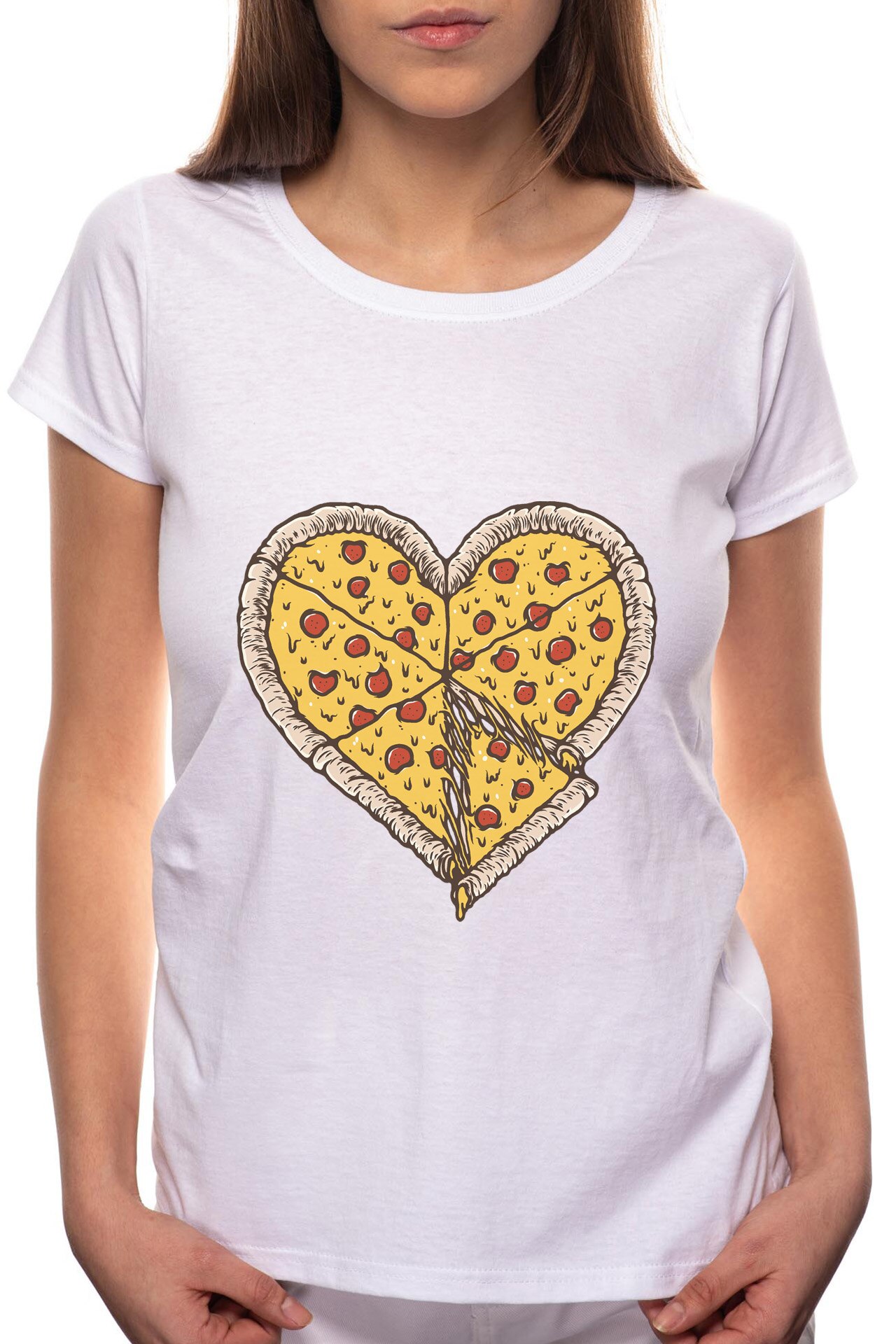 Tricou dama, Pizza Love, 100% Bumbac, P245, Alb