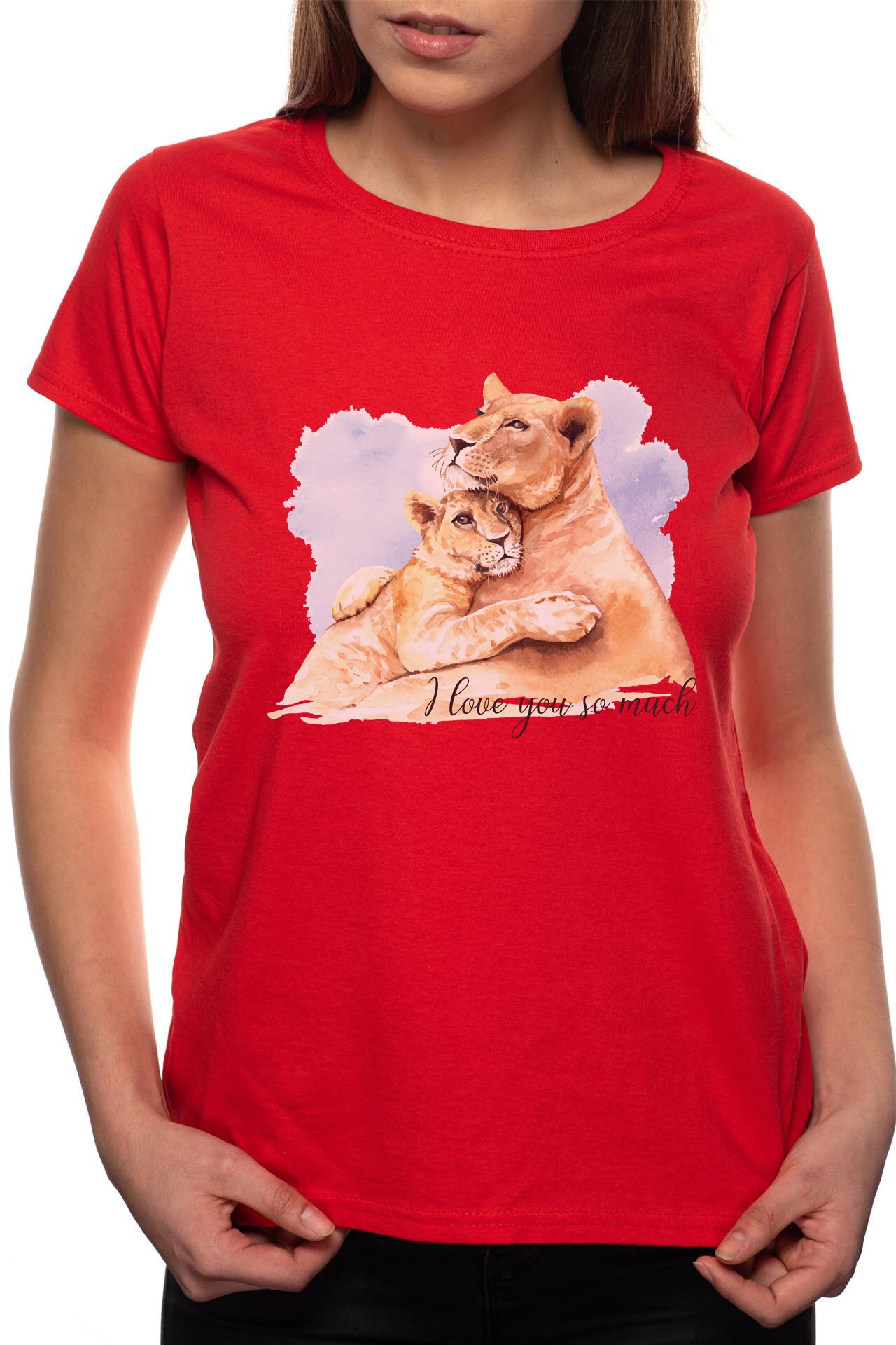 Tricou dama, Lion Love, 100% Bumbac, P241, Rosu