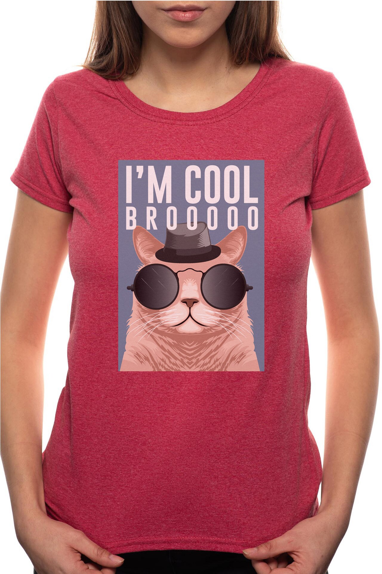 Tricou dama, I'm Cool, 100% Bumbac, R246, Rosu Bordeaux