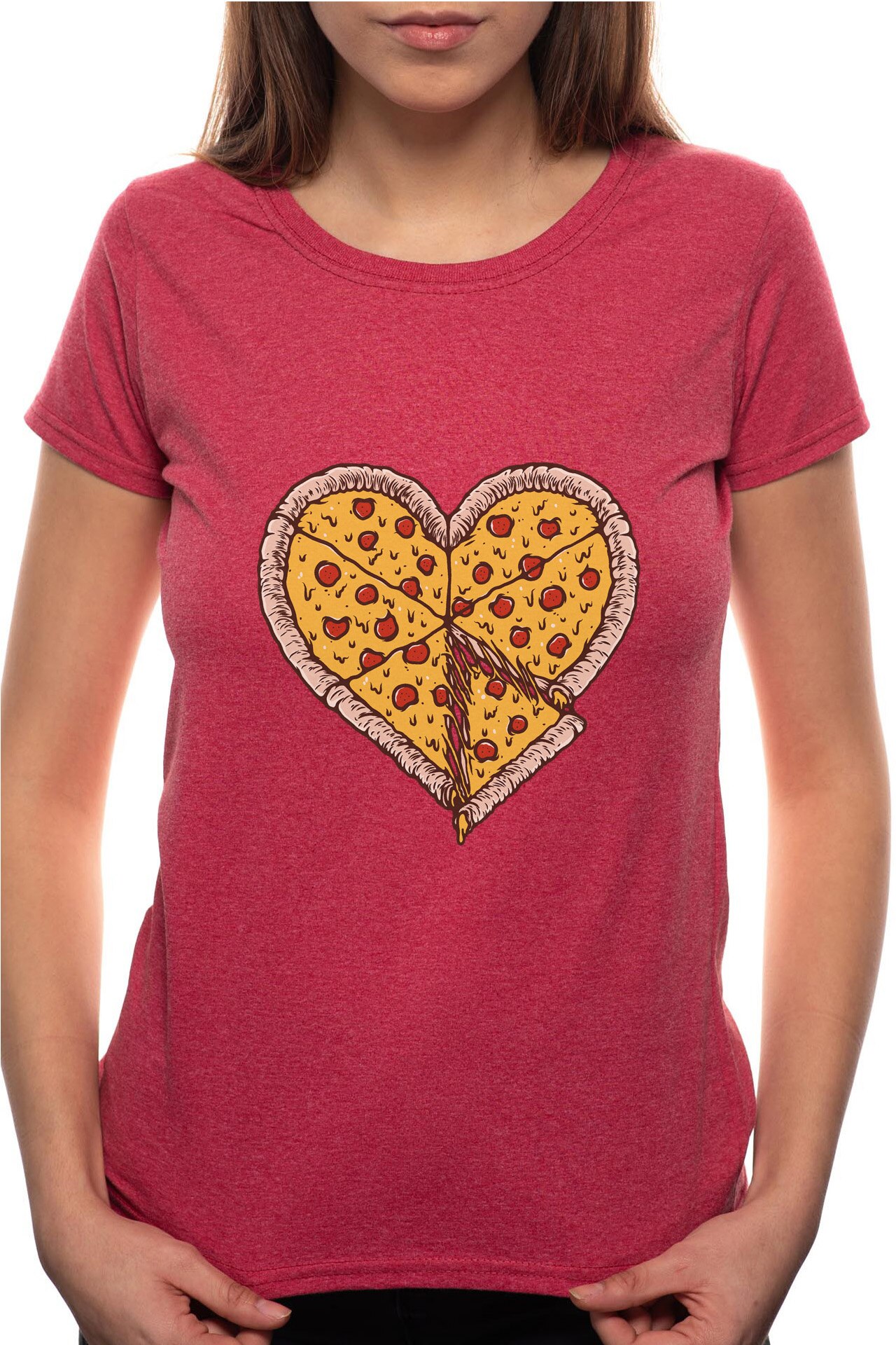 Tricou dama, Pizza Love, 100% Bumbac, P245, Rosu Bordeaux