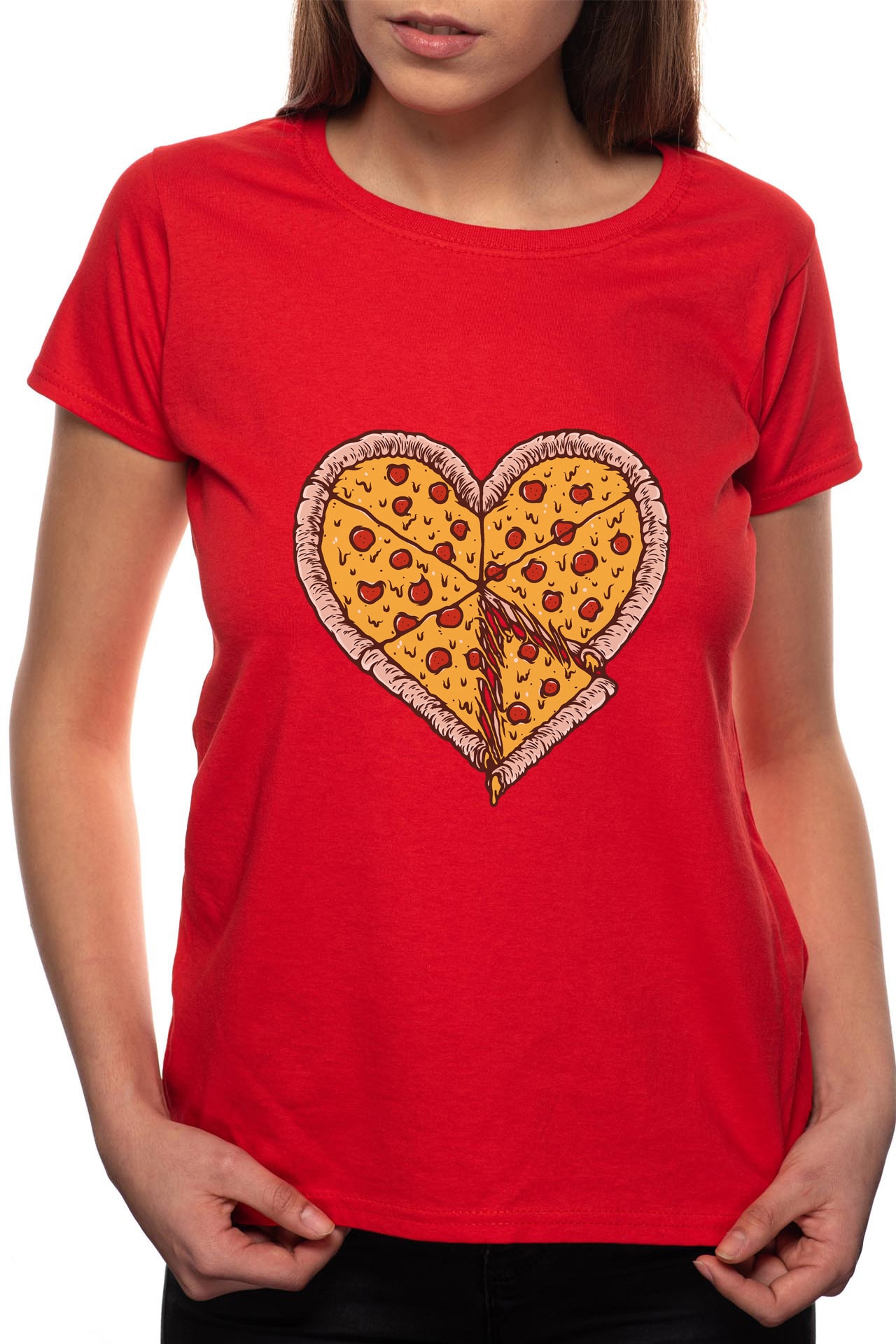 Tricou dama, Pizza Love, 100% Bumbac, P245, Rosu